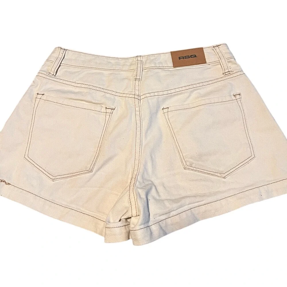 RSQ‎ Low Rise Baggy Denim Shorts Off White Cream Contrast Stitch Womens 23